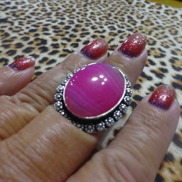 Beautiful "PINK BOTSWANA AGATE" Handmade Sterling Ring Size 8.25 #160B - Picture 1 of 3
